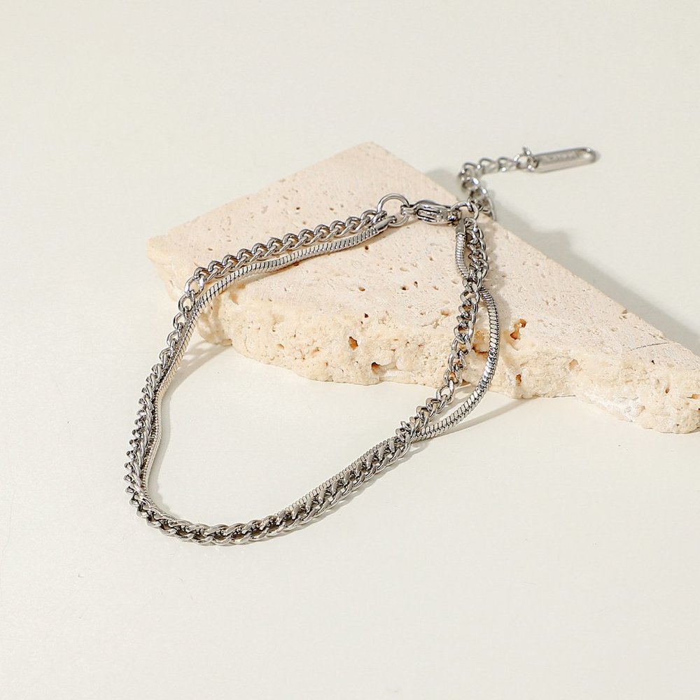 Fashion personality stainless steel double layer snake Cuban chain bracelet